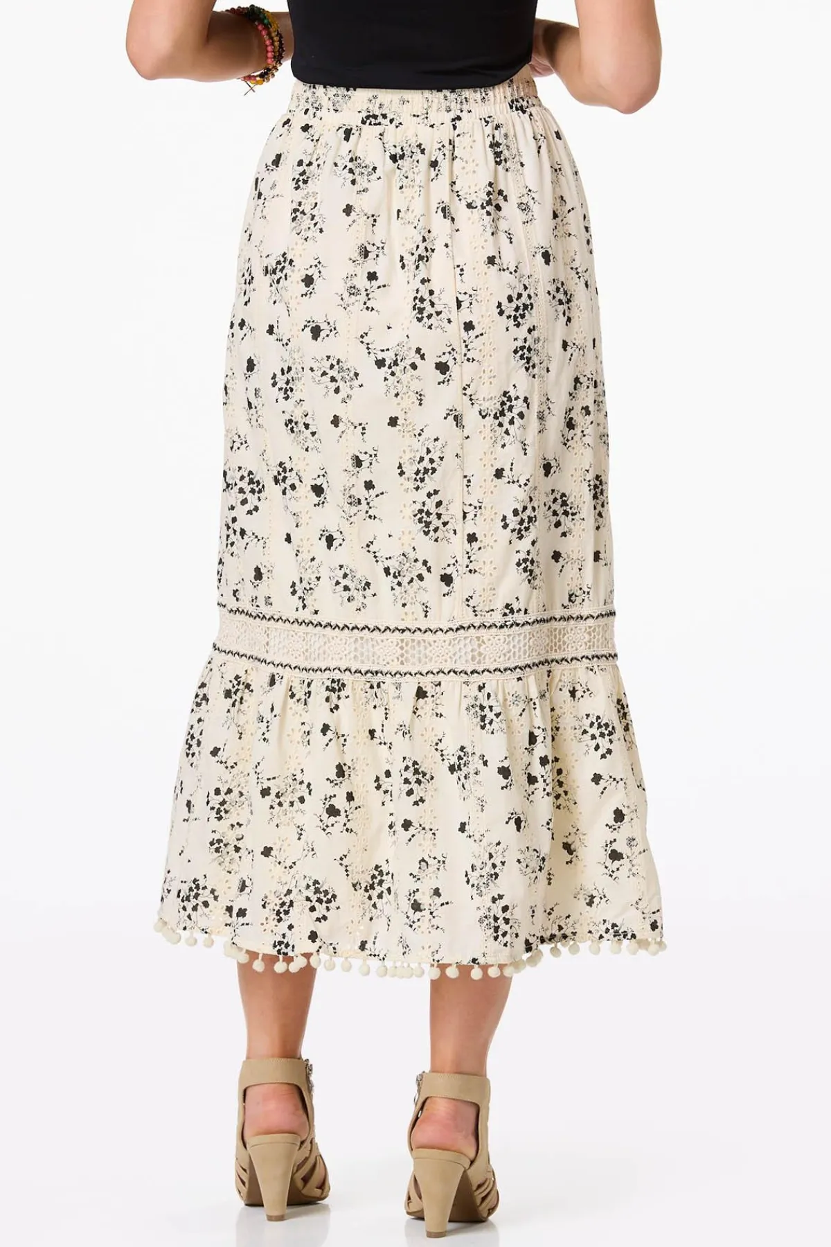 Cato Contrast Floral Eyelet Skirt> Skirts