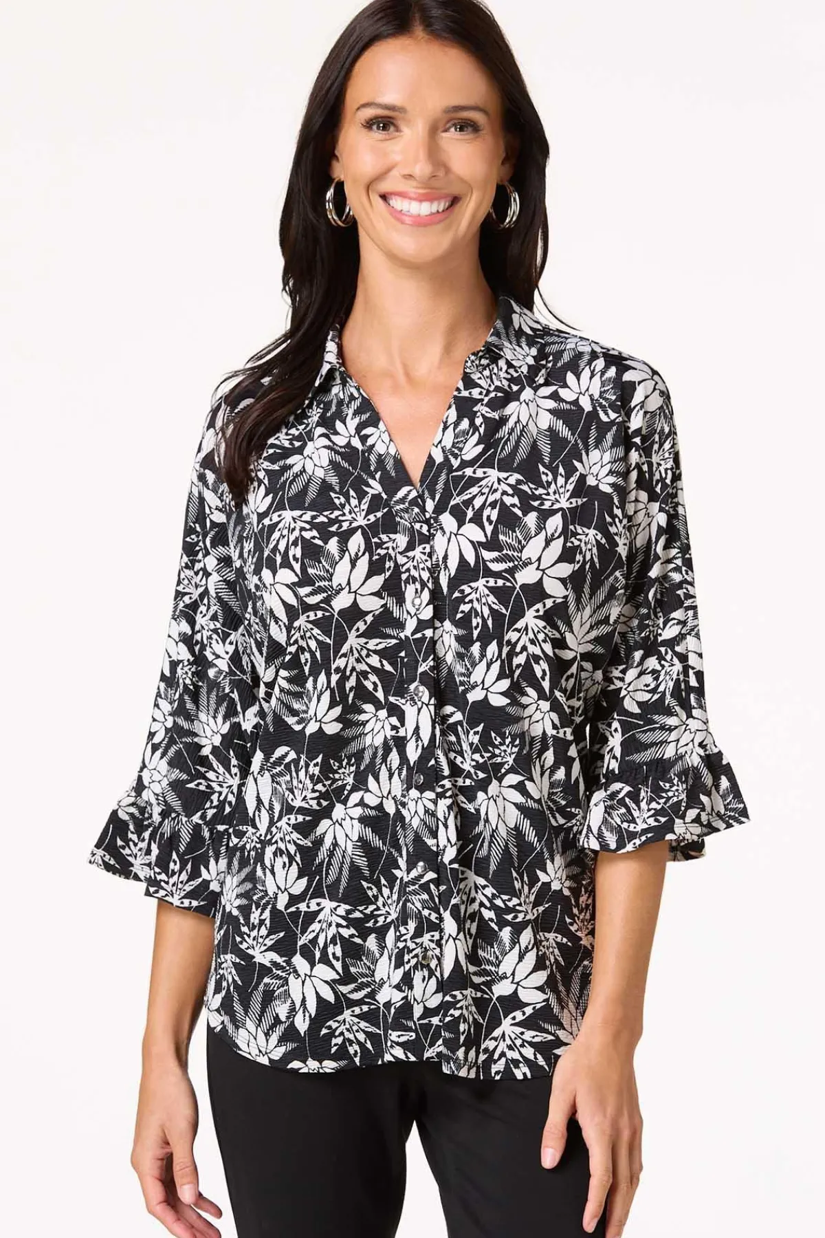 Cato Contrast Floral Flutter Sleeve Shirt> Tops
