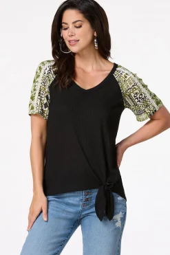 Cato Contrast Floral Sleeve Top> Tops