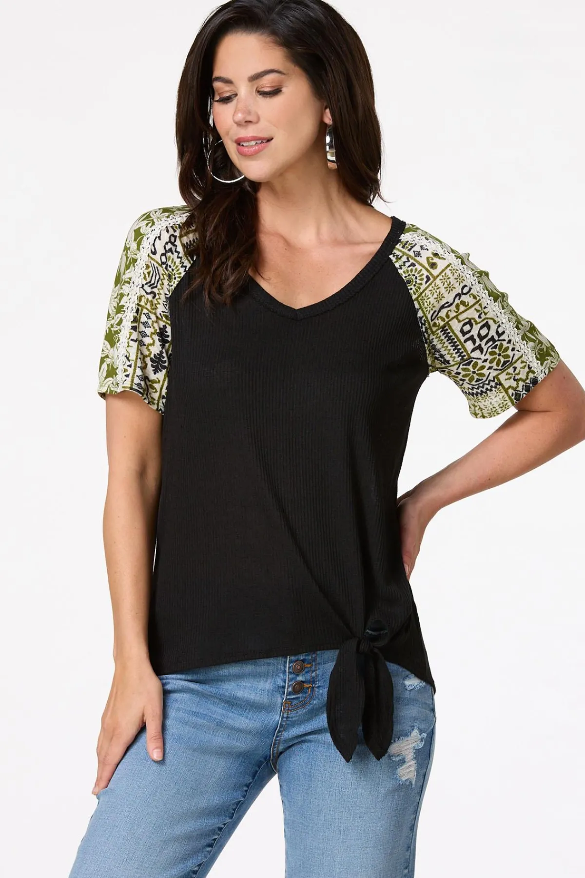 Cato Contrast Floral Sleeve Top> Tops