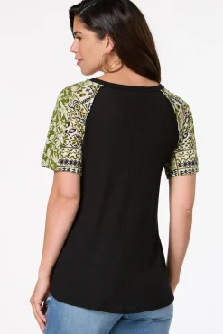 Cato Contrast Floral Sleeve Top> Tops