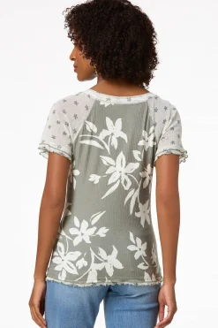 Cato Contrast Olive Floral Top> Tops