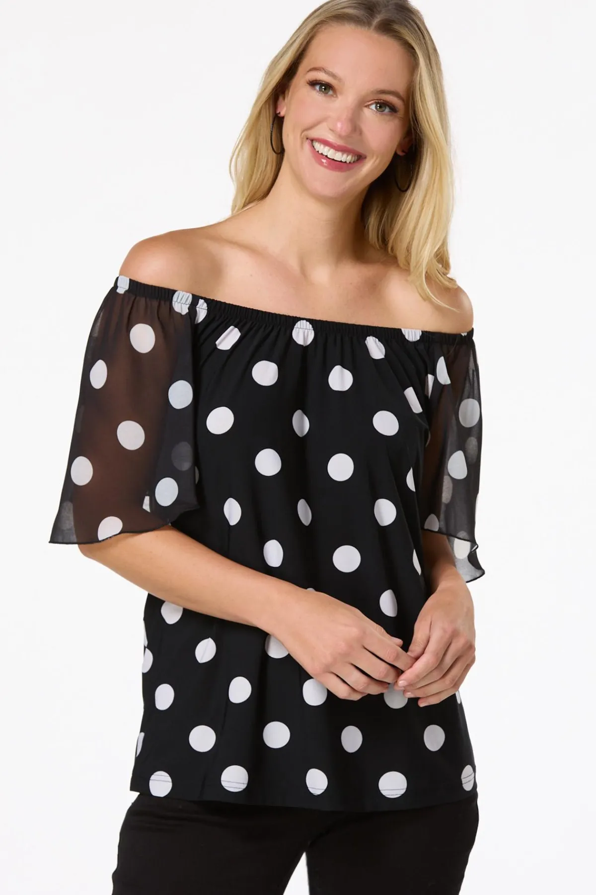 Cato Convertible Polk Dot Top> Tops