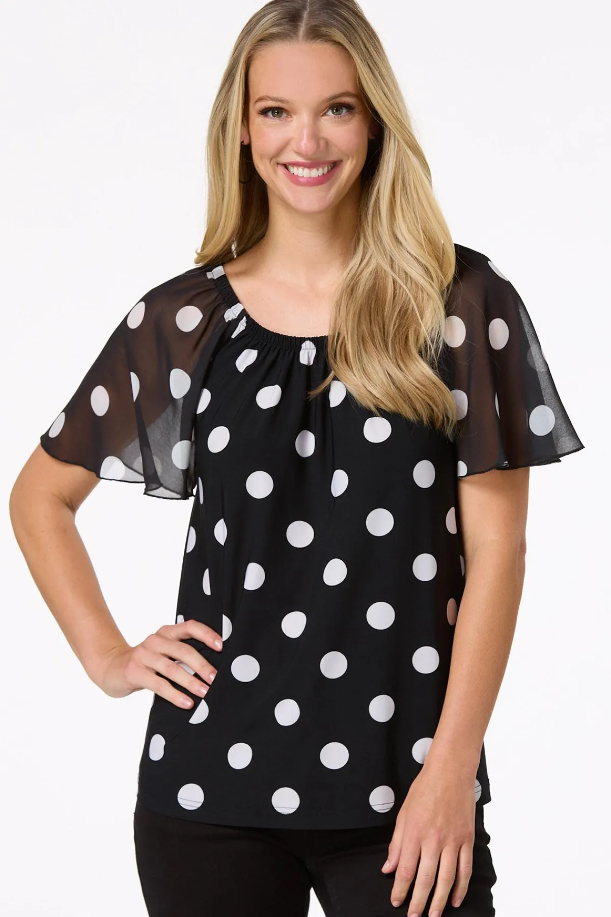 Cato Convertible Polk Dot Top> Tops
