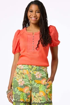 Cato Coral Puff Sleeve Top> Tops