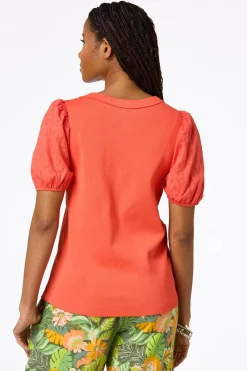 Cato Coral Puff Sleeve Top> Tops