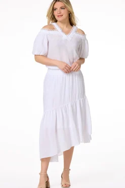 Cato Crepe Asymmetrical Midi Skirt><noscript><img width=
