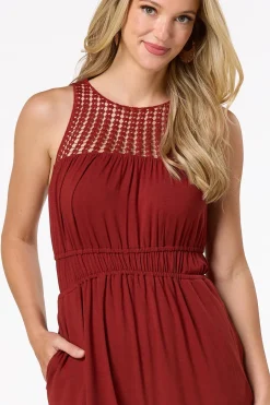 Cato Crochet Cinched Waist Dress><noscript><img width=