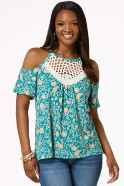 Cato Crochet Cold Shoulder Top> Tops