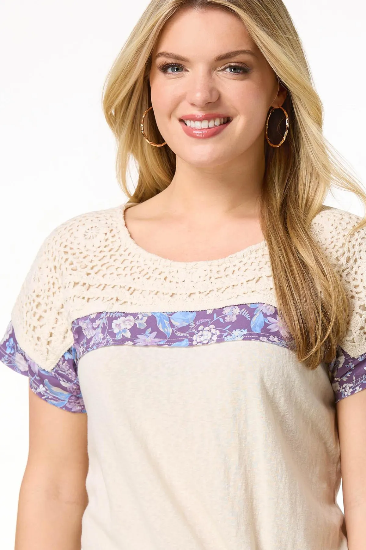 Cato Crochet Floral Tie Hem Top> Tops