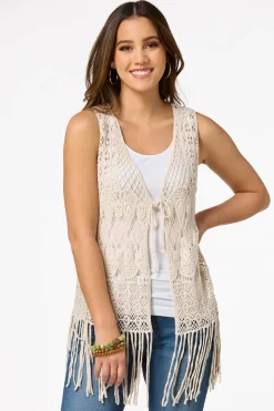 Cato Crochet Fringe Trim Vest><noscript><img width=