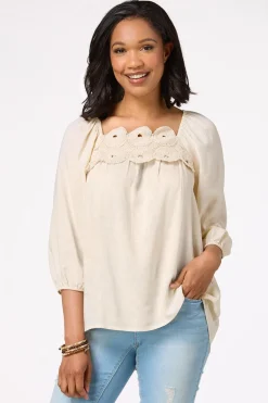 Cato Crochet Medallion Top> Tops