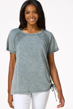 Cato Crochet Panel Drawstring Top> Tops