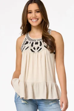 Cato Crochet Ruffled Hem Tank> Tops
