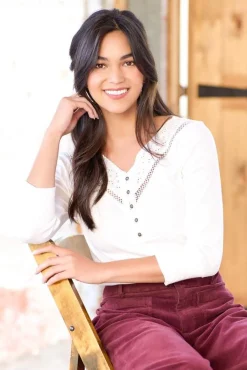 Cato Crochet V- Neck Henley> Tops