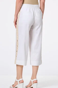 Cato Cropped Crochet Panel Linen Pants> Pants