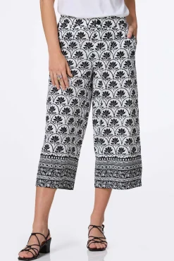 Cato Cropped Floral Border Linen Pants> Pants