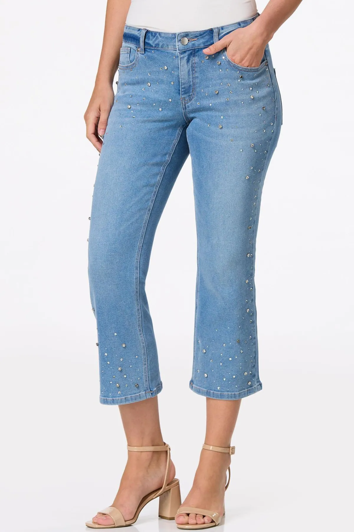 Cato Cropped Rhinestone Jeans> Jeans