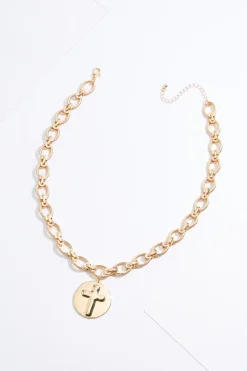 Cato Cross Disc Short Chain Necklace> Inspirational|Necklaces
