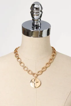 Cato Cross Disc Short Chain Necklace> Inspirational|Necklaces