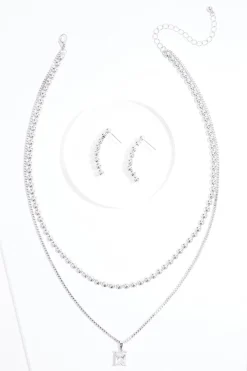 Cato Cubic Zirconia Silver Ball Necklace Set> Sets|Necklaces
