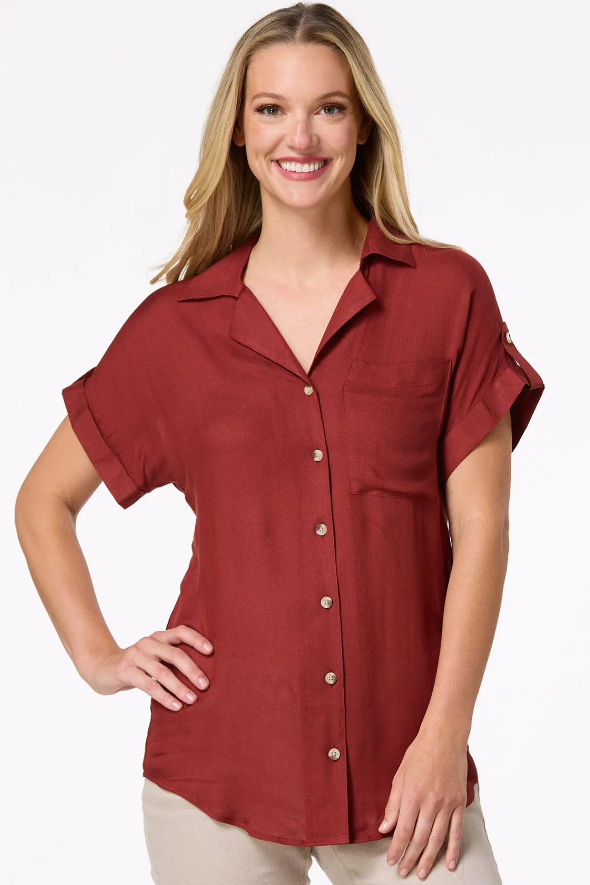 Cato Cuffed Front Pocket Shirt> Tops