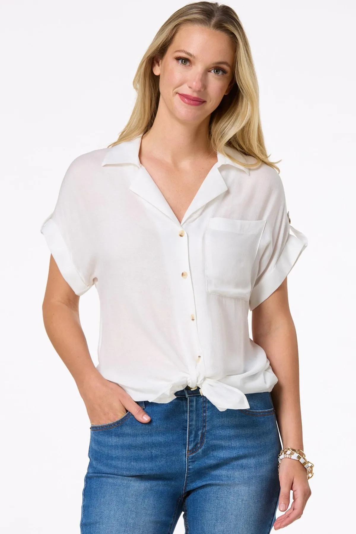 Cato Cuffed Front Pocket Shirt> Tops
