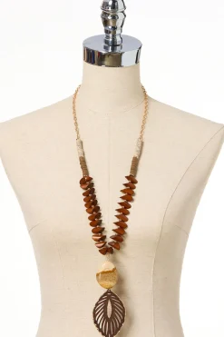 Cato Cutout Leaf Wood Pendant Necklace> Necklaces