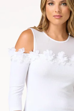 Cato 3d Floral Cold Shoulder Top><noscript><img width=