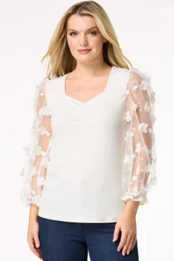 Cato 3d Floral Sleeve Top> Tops