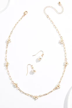 Cato Dainty Pearl Flower Necklace Set> Sets|Necklaces
