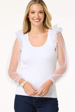 Cato Dotted Mesh Sleeve Sweater> Sweaters