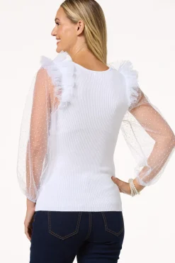 Cato Dotted Mesh Sleeve Sweater> Sweaters