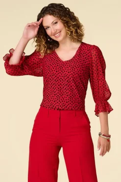 Cato Dotted Pleated Sleeve Top> Tops