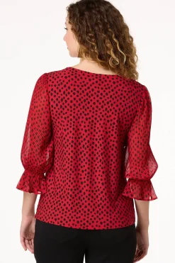 Cato Dotted Pleated Sleeve Top><noscript><img width=