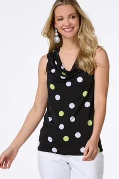Cato Draped Polka Dot Tank> Tops