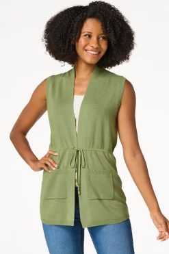 Cato Drawstring Waist Cardigan Vest><noscript><img width=
