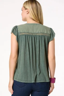Cato Embellished Lace Up Top><noscript><img width=