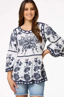 Cato Embroidered Bell Sleeve Top> Tops