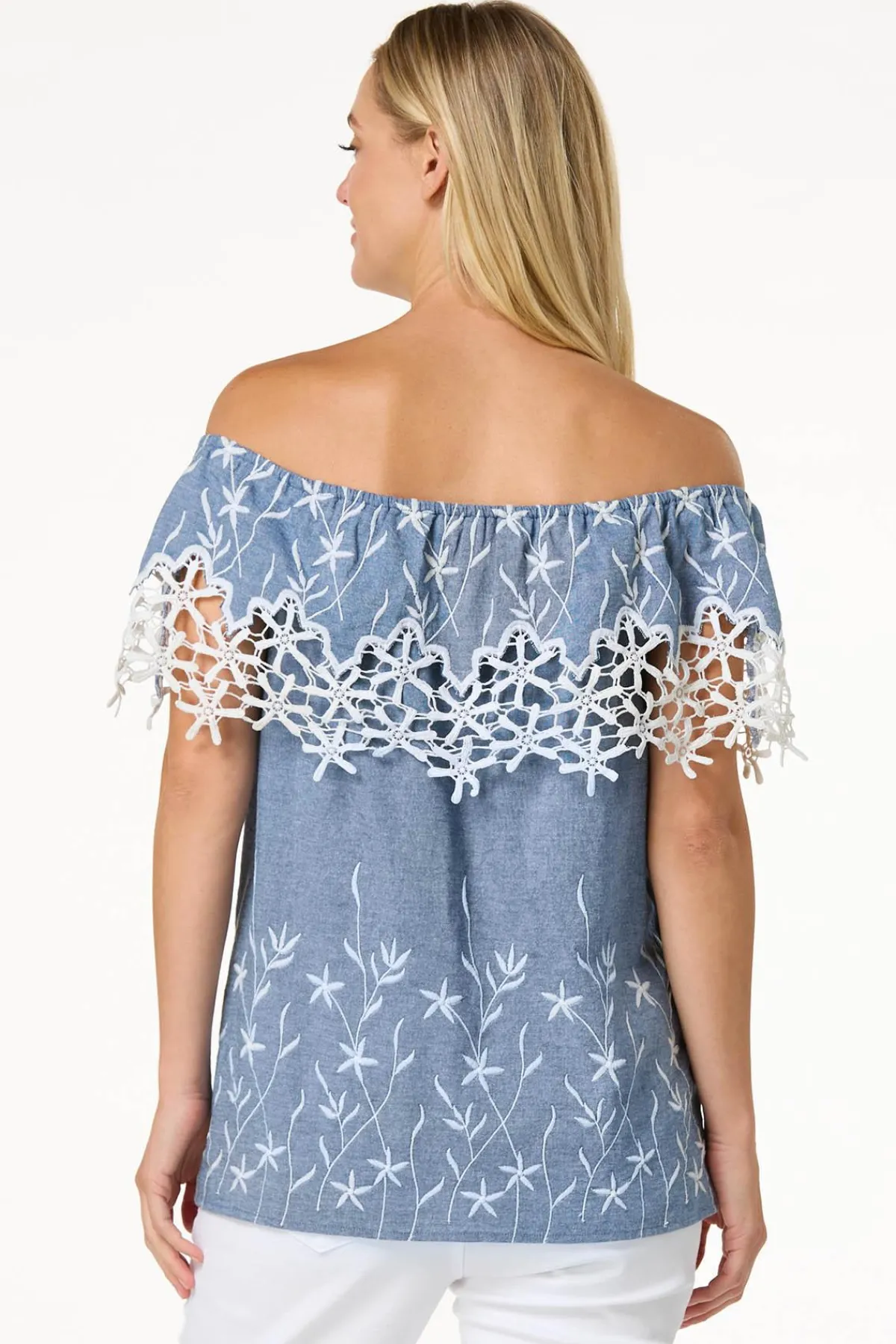Cato Embroidered Chambray Top> Tops