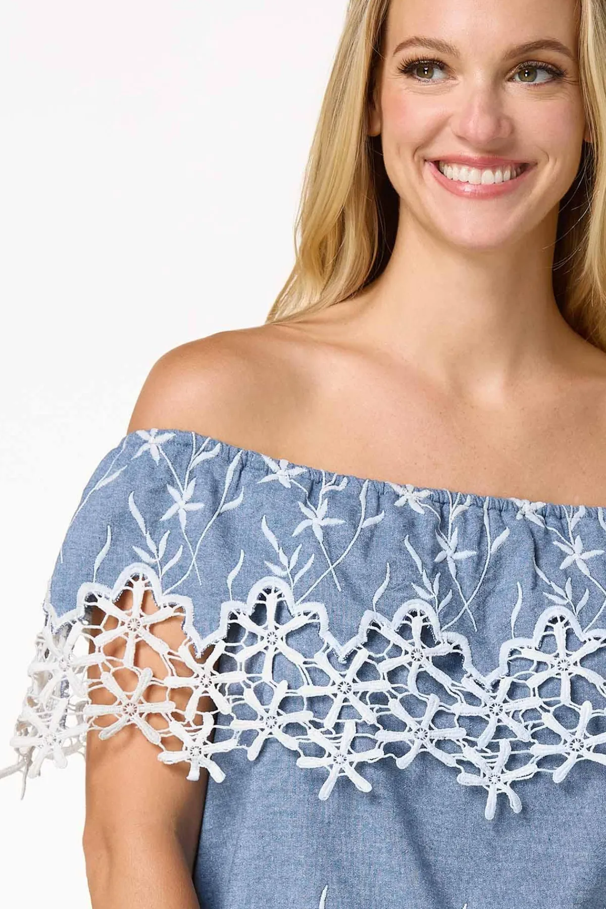 Cato Embroidered Chambray Top> Tops