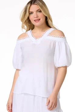 Cato Embroidered Cold Shoulder Top> Tops