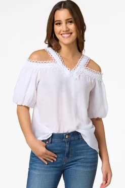 Cato Embroidered Cold Shoulder Top> Tops