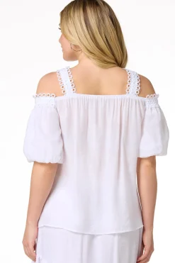 Cato Embroidered Cold Shoulder Top><noscript><img width=