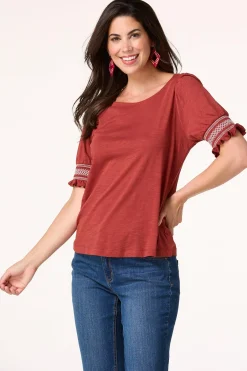 Cato Embroidered Cuff Sleeve Top> Tops