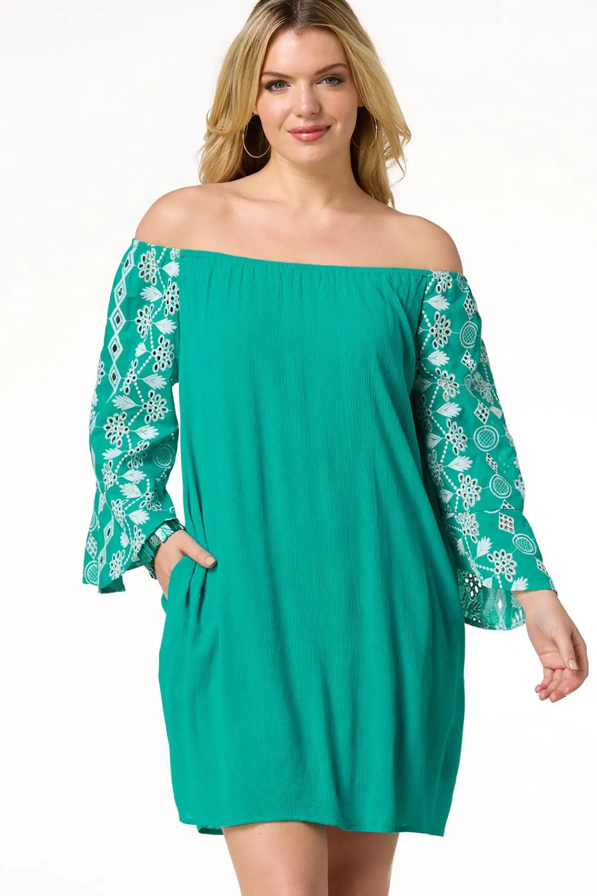 Cato Embroidered Eyelet Sleeve Dress> Dresses