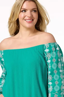 Cato Embroidered Eyelet Sleeve Dress><noscript><img width=