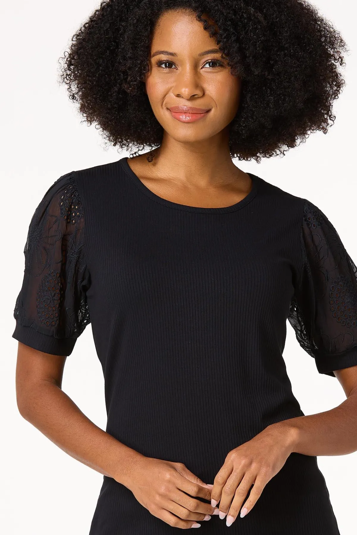 Cato Embroidered Eyelet Sleeve Top> Tops