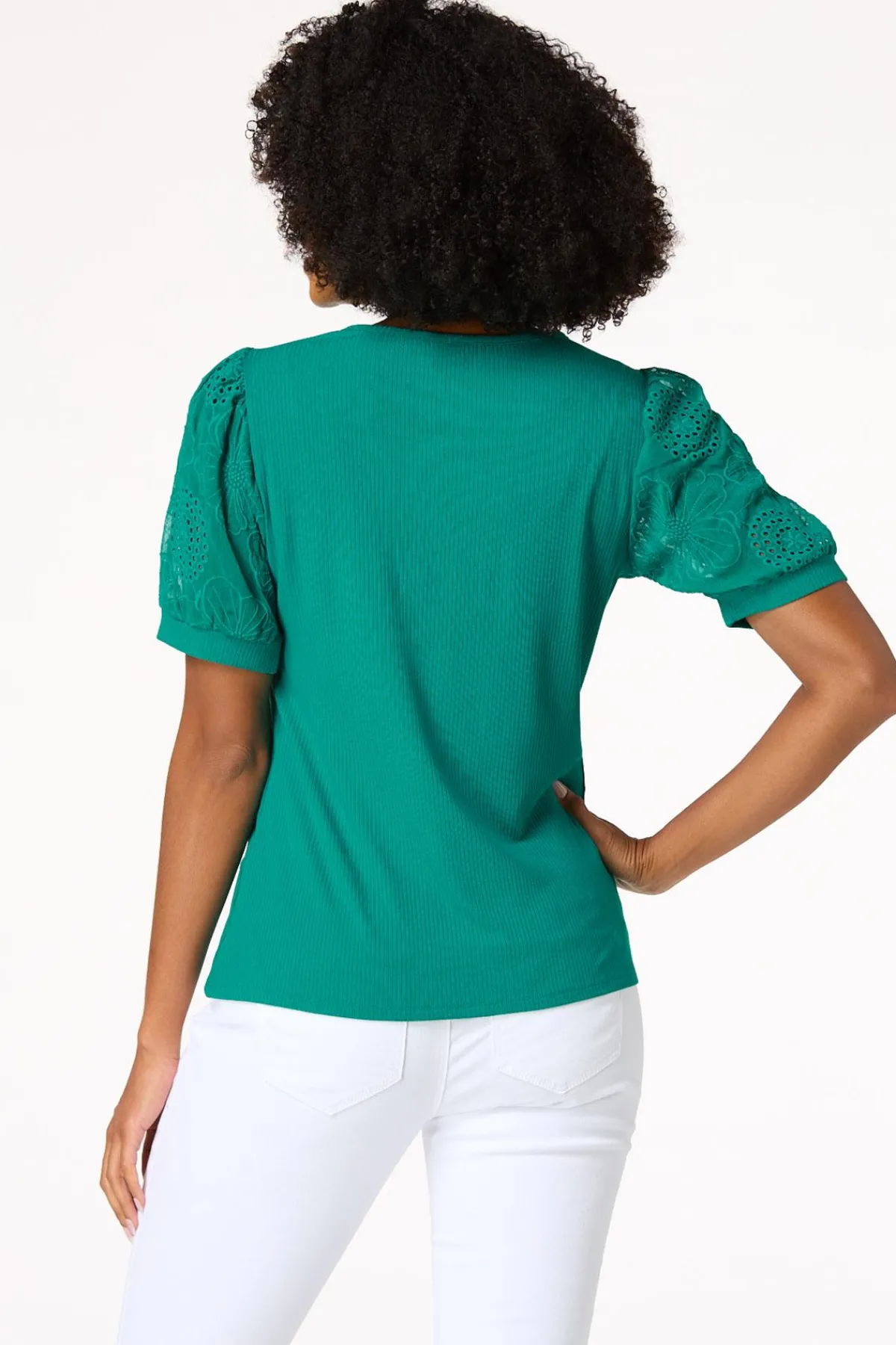 Cato Embroidered Eyelet Sleeve Top> Tops