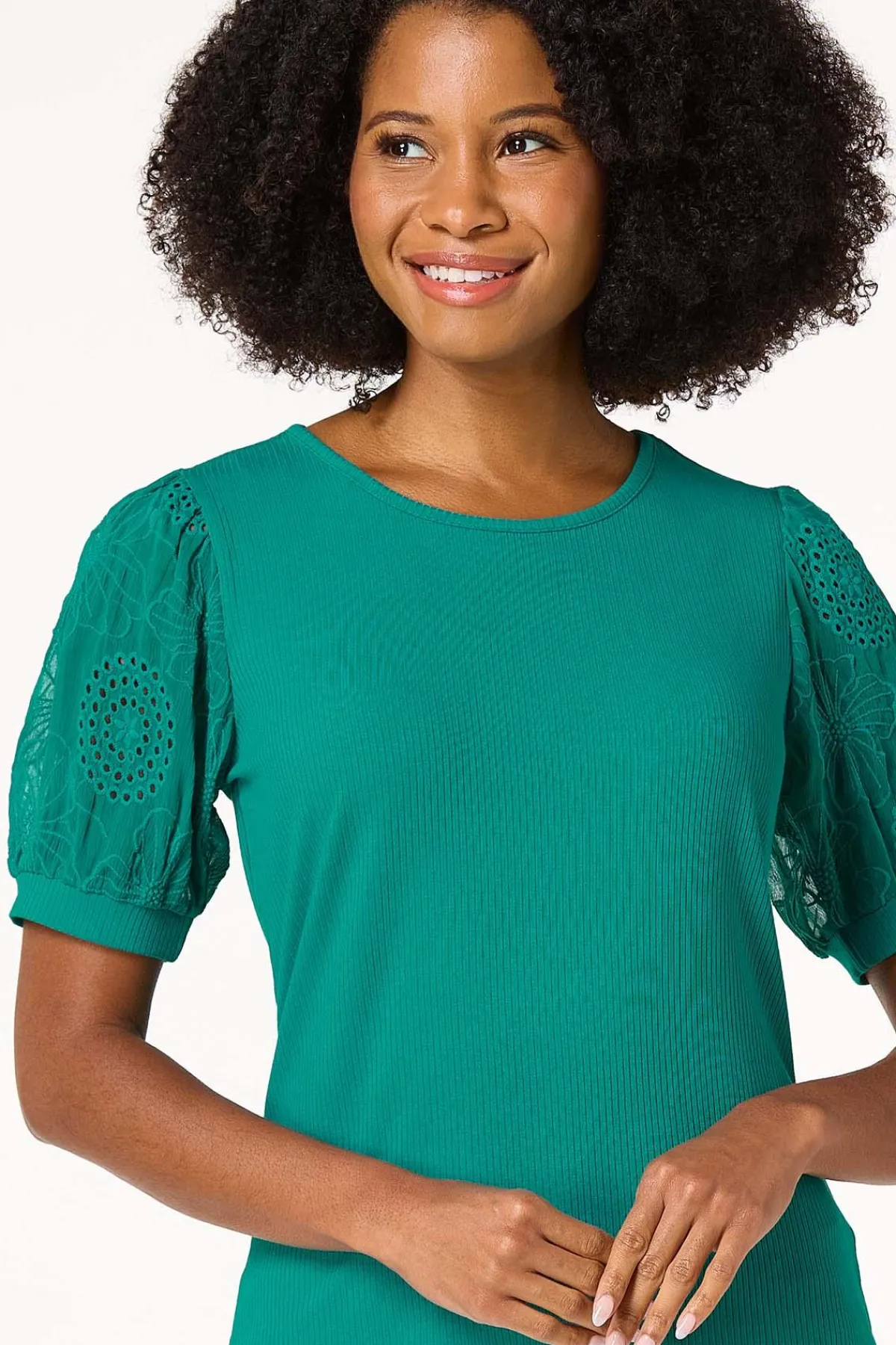 Cato Embroidered Eyelet Sleeve Top> Tops